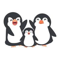 vetor de desenho animado de família feliz de pinguins fofos