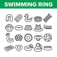 conjunto de ícones de anel de natação e colchão de piscina vetor