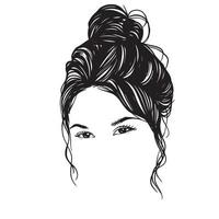 mulher de beleza em coque bagunçado, ilustração de cabelo de coque bagunçado, arte de linha, silhueta, para design de camiseta, caneca, sacola, etc. vetor