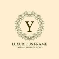 letra y elemento de design de logotipo de vetor vintage inicial de moldura luxuosa