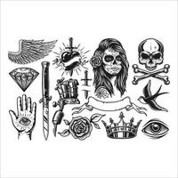 conjunto de várias coleções de design de tatuagem vintage vetor