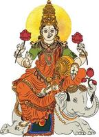 a deusa hindu da riqueza lakshmi sentada no elefante branco vetor