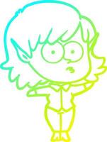 desenho de linha de gradiente frio desenho animado menina elfa olhando vetor
