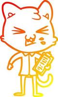 desenho de linha de gradiente quente gato de desenho animado assobiando vetor