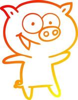 linha de gradiente quente desenhando desenho animado de porco alegre vetor