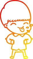 desenho de linha de gradiente quente menino de desenho animado saindo da língua vetor