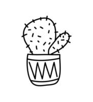 vetor de cacto planta em vaso echinocactus planta de casa monoline desenhada à mão em ilustração isolada branca escandinavo