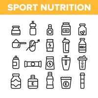 conjunto de ícones de linha fina de vetor de nutrição esportiva
