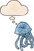 desenho animado medusa feliz e balão de pensamento no estilo de padrão de textura grunge vetor
