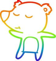 desenho de linha de gradiente de arco-íris feliz urso de desenho animado vetor