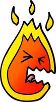 desenho animado doodle chama quente com raiva vetor
