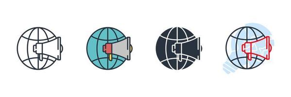 ilustração em vetor logotipo ícone de marketing global. modelo de símbolo de globo e megafone para coleção de design gráfico e web