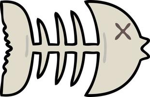 osso de peixe morto de desenho animado peculiar desenhado à mão vetor