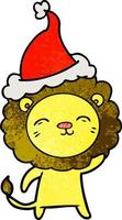 desenho texturizado de um leão usando chapéu de papai noel vetor
