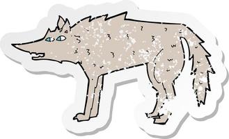 adesivo retrô angustiado de um lobo de desenho animado vetor