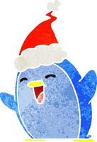 desenho retrô de natal de pinguim kawaii vetor
