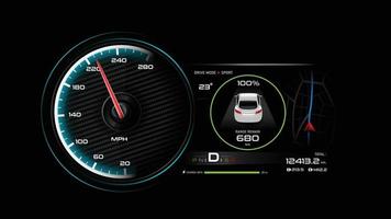 painel de carro ev, elemento de design de painel de carro de veículo elétrico estilo elegante e simples para energia limpa sustentável alternativa e conceito de transporte futurista, velocímetro de círculo do carro vetor