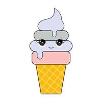 sorvete fofo isolado no fundo branco. estilo kawaii com cara engraçada. personagem de desenho animado doce. ilustração vetorial. vetor