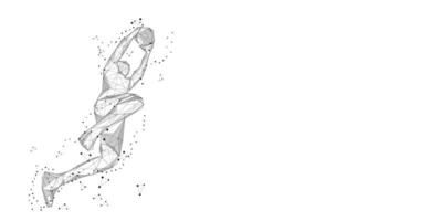 jogador de basquete solitário no fundo branco movimento abstrato de enterrada de baixo poli wireframe ilustração em vetor digital slam dunk jump