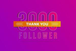 obrigado 3000 seguidores obrigado banner.primeiro cartão de felicitações de 3k seguidores com números vetor