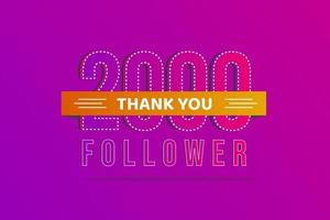 obrigado 2000 seguidores obrigado banner.primeiro cartão de felicitações de 2k seguidores com números vetor