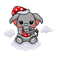 desenho de elefante bebê fofo usando chapéu vermelho vetor