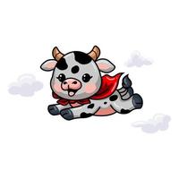 fofo super-herói bebê vaca desenho animado voando vetor