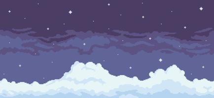 fundo de céu noturno de pixel art com nuvens e estrelas para o jogo 8 bits vetor