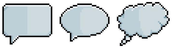 discurso de pixel art e ícone de vetor de bolhas de pensamento para jogo de 8 bits em fundo branco