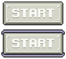 botão de início de pixel art para ícone de vetor de interface de estilo metálico para jogo de 8 bits em fundo branco