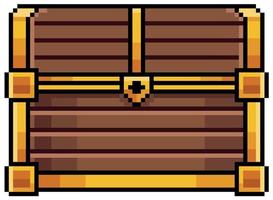 item de jogo pixel art baú de 8 bits com madeira, fundo branco dourado