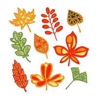 conjunto de rabiscos coloridos de folhagem de outono vetor
