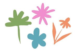 conjunto de silhueta de doodle abstrato de flores de verão vetor