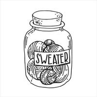ilustração de estilo doodle engraçado bonito em tricô, crochê, tema de bordado. em uma jarra de vidro bolas de lã para um suéter. vetor