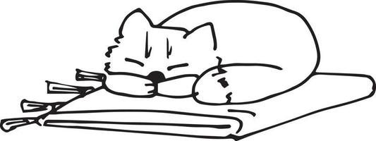 mão de ilustração estoque desenho em estilo doodle. gato bonito dorme em uma manta. símbolo de casa aconchegante vetor