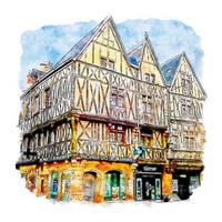 dijon france esboço em aquarela ilustração desenhada à mão vetor