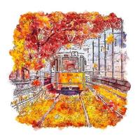 trem budapeste hungria esboço em aquarela ilustração desenhada à mão vetor