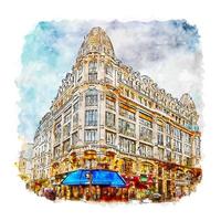 arquitetura paris frança esboço em aquarela ilustração desenhada à mão vetor