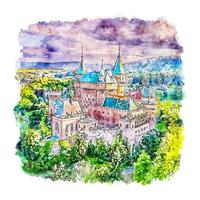 bojnice castelo frança esboço em aquarela ilustração desenhada à mão vetor