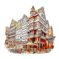 frankfurt alemanha esboço em aquarela ilustração desenhada à mão