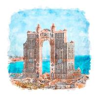 o esboço em aquarela fairmont abu dhabi ilustração desenhada à mão vetor