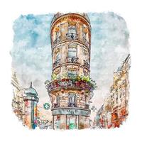 arquitetura paris frança esboço em aquarela ilustração desenhada à mão vetor