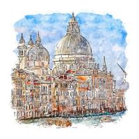 veneza itália esboço em aquarela ilustração desenhada à mão vetor