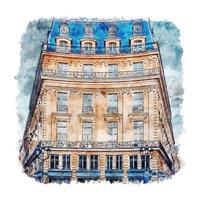 arquitetura paris frança esboço em aquarela ilustração desenhada à mão vetor