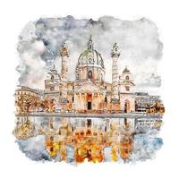 karlsplatz viena esboço em aquarela ilustração desenhada à mão vetor