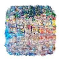 varenna lago como itália esboço em aquarela ilustração desenhada à mão vetor