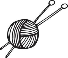 mão de ilustração estoque desenho em estilo doodle. novelo de linha e agulhas de tricô. ícone de tricô, feito à mão, hobby. vetor