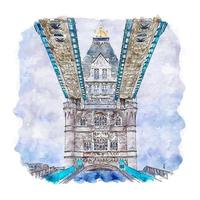 Tower bridge londres esboço em aquarela ilustração desenhada à mão vetor