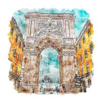 lisboa portugal esboço em aquarela ilustração desenhada à mão vetor