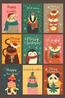 conjunto de cartões bonitos com animais em clima de natal. gráficos vetoriais. vetor